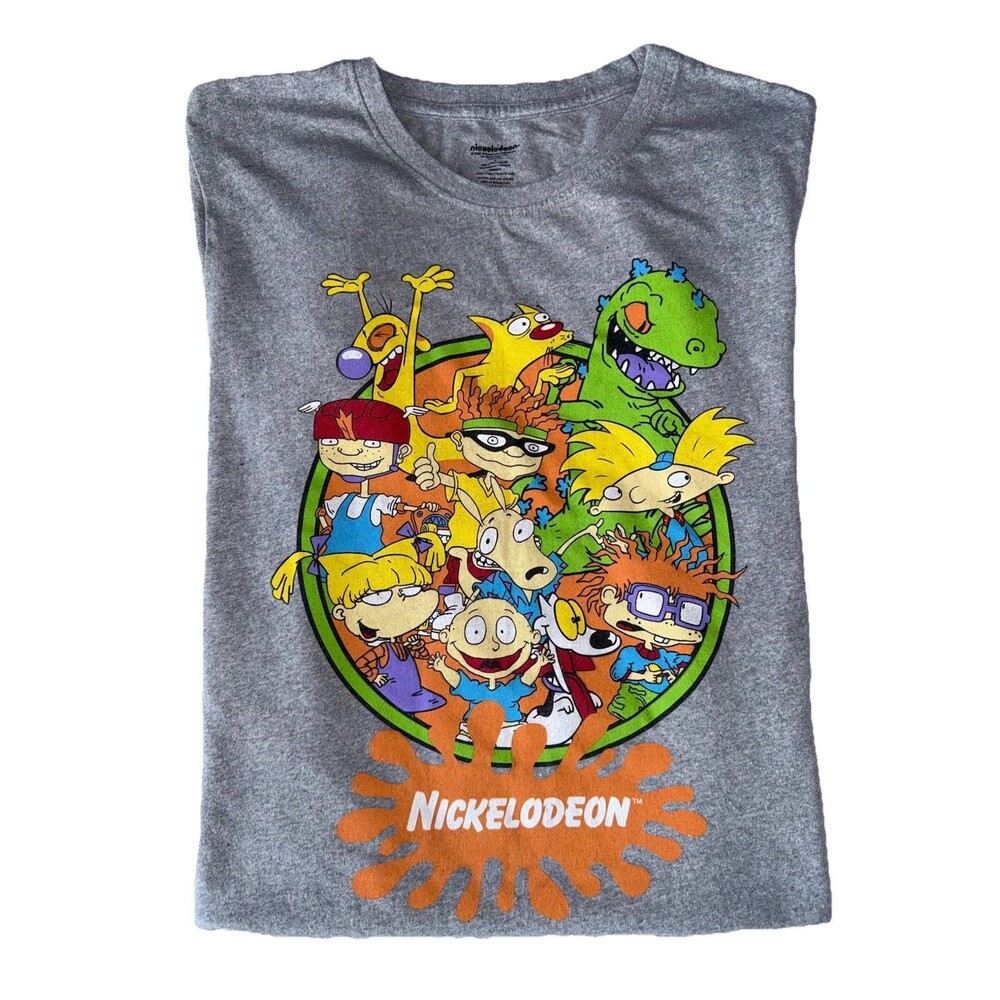 Nickelodeon Mens L T-Shirt 90's Characters Collage Rugrats/Ren & Stimpy Shirt